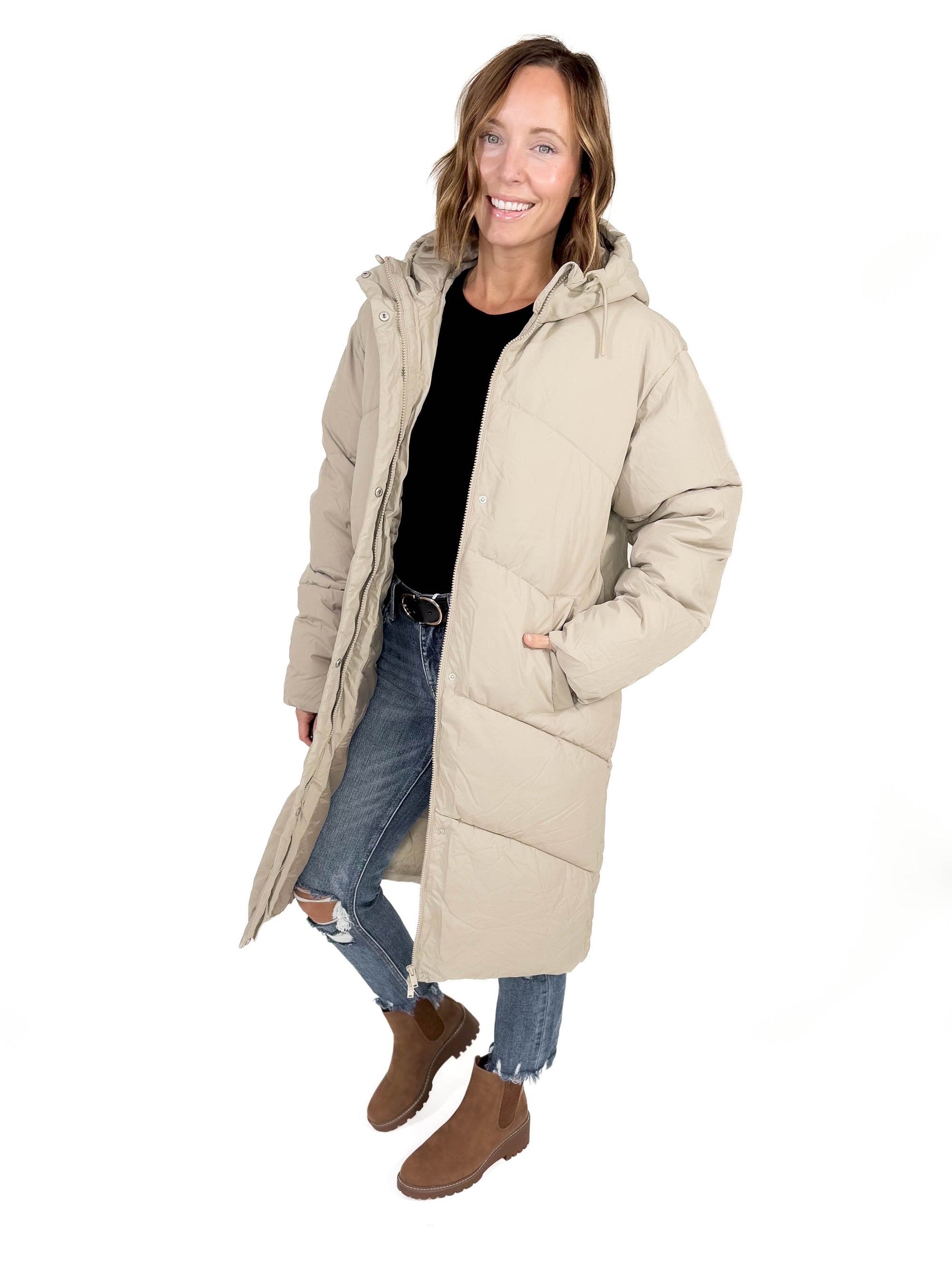 NOISY MAY Tenley Long Jacket- COOL BEIGE