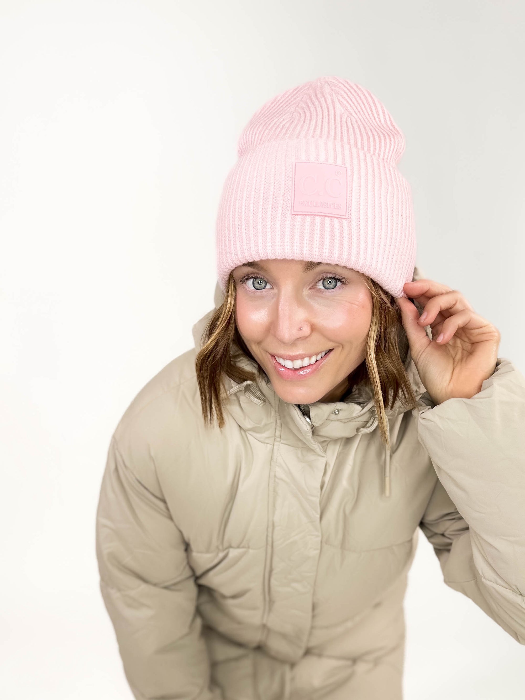 CC Rubber Patch Beanie- BLUSH-FINAL SALE