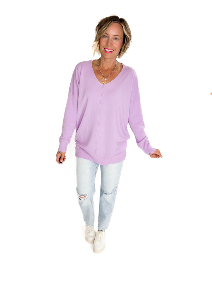 Claudia V-Neck Sweater- LOTUS PURPLE
