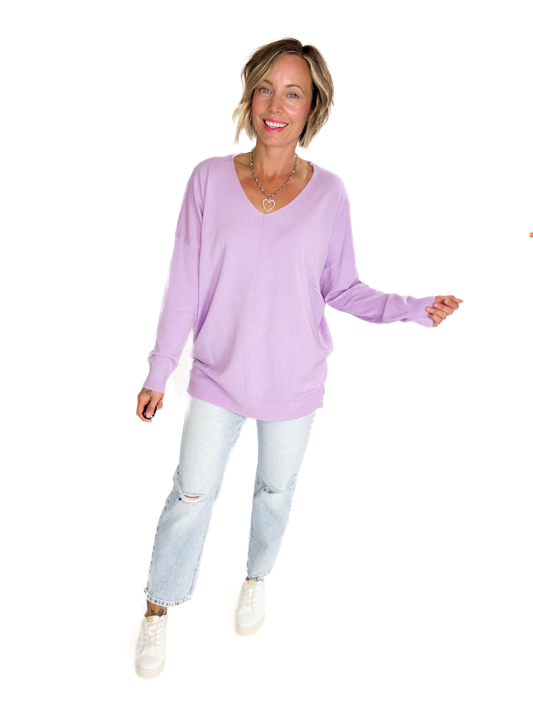 Claudia V-Neck Sweater- LOTUS PURPLE
