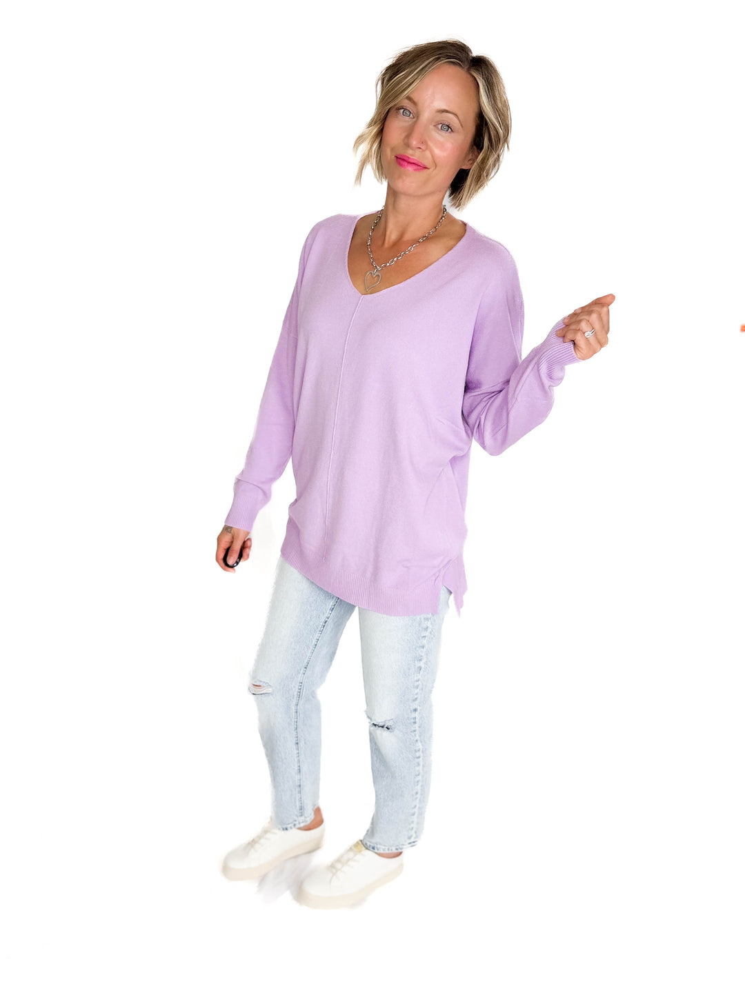 Claudia V-Neck Sweater- LOTUS PURPLE