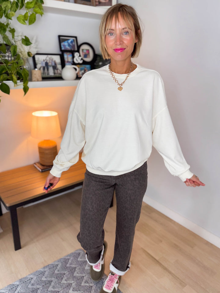 Madison Washed Cotton Pullover- CREAM