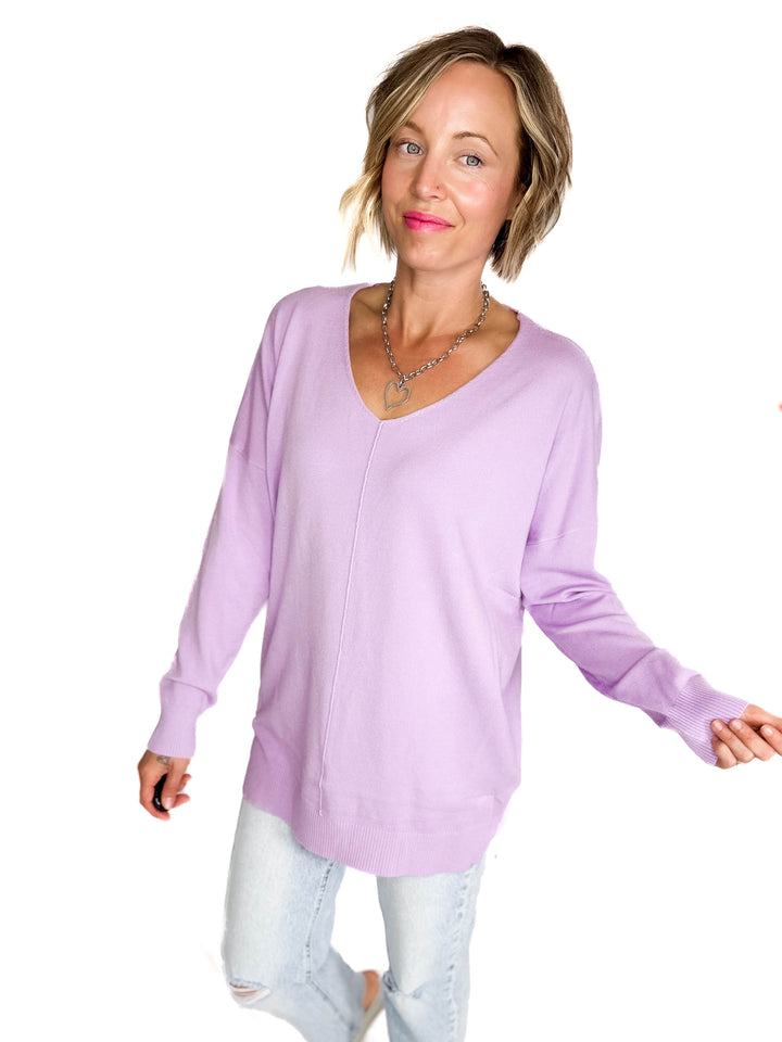 Claudia V-Neck Sweater- LOTUS PURPLE