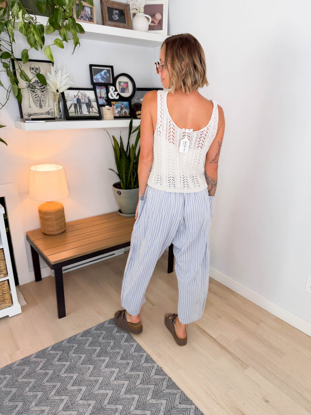 Wanderlust Cotton Boho Stripe Pants- BLUE