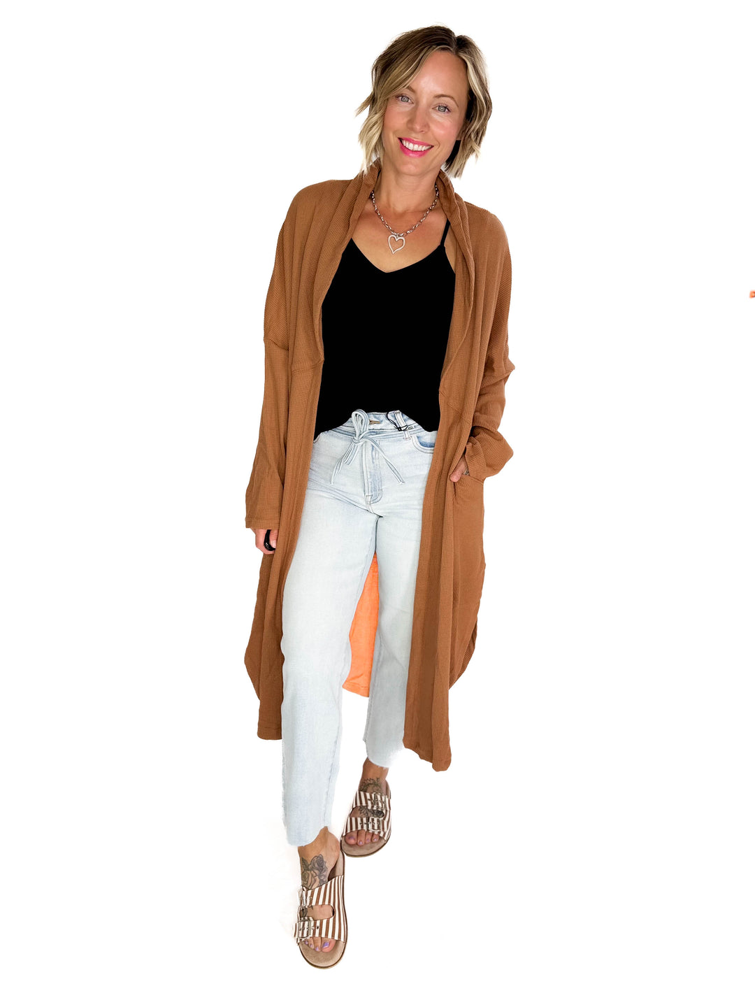 Ginny Thermal Knit Oversized Cardigan- CAMEL