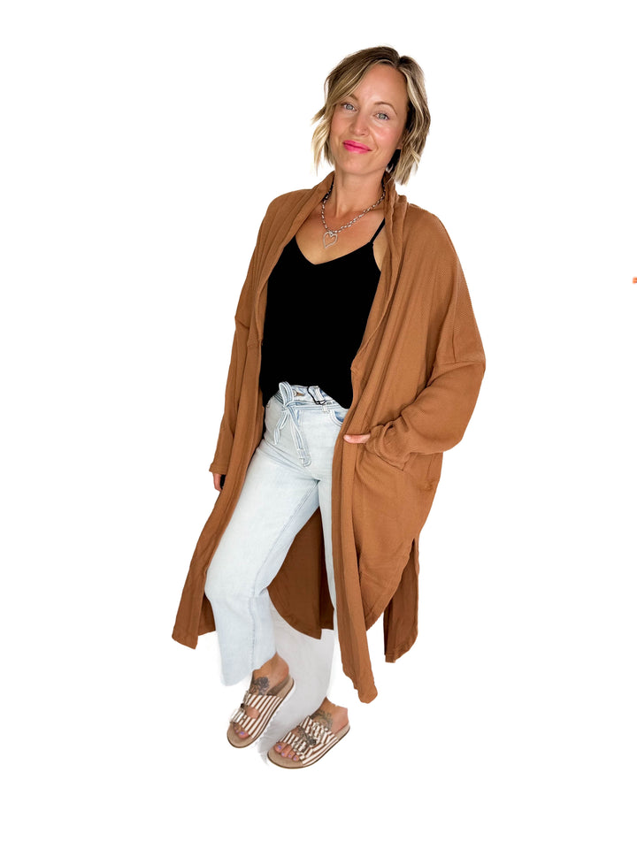 Ginny Thermal Knit Oversized Cardigan- CAMEL