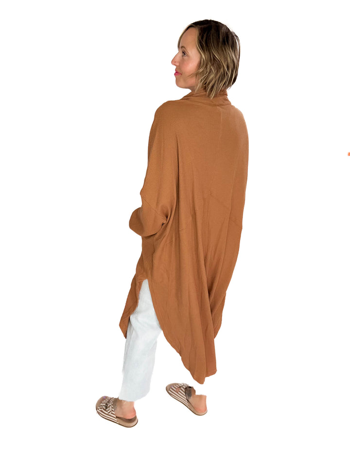 Ginny Thermal Knit Oversized Cardigan- CAMEL