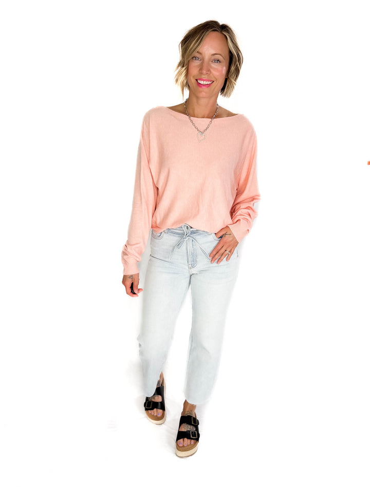 Maggie Knit Sweater- HEATHER SOFT CORAL