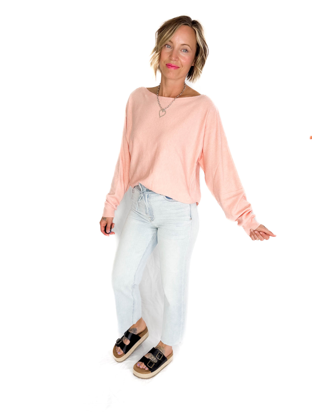 Maggie Knit Sweater- HEATHER SOFT CORAL