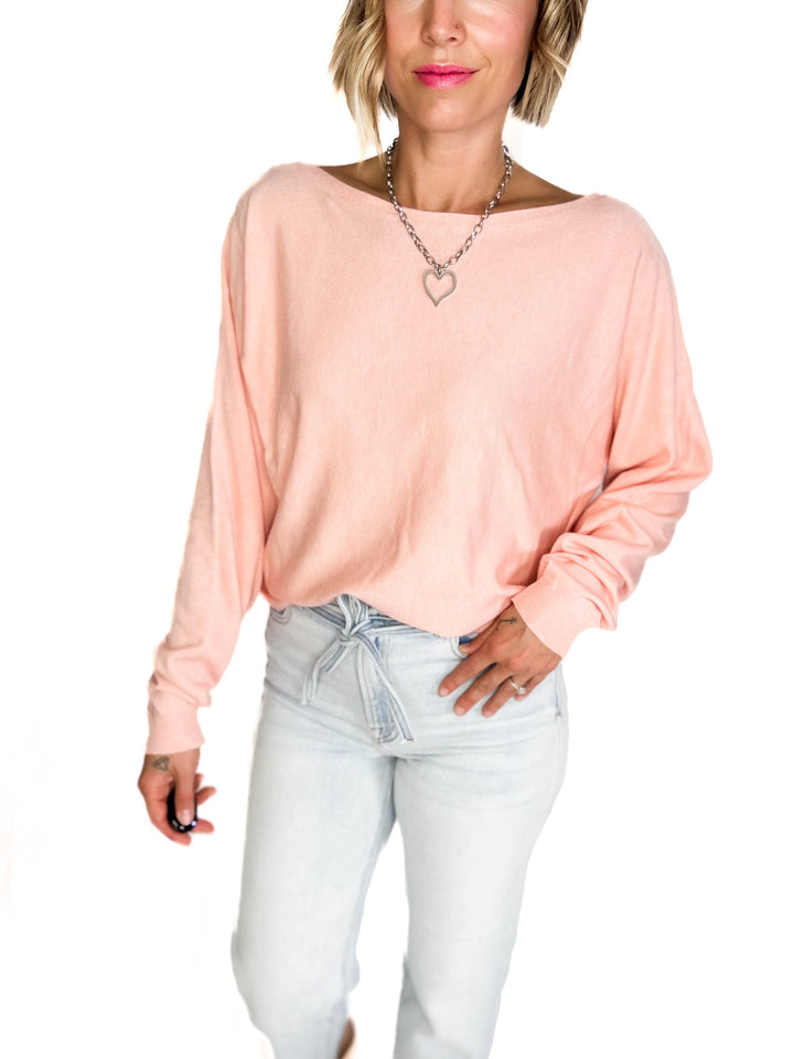Maggie Knit Sweater- HEATHER SOFT CORAL