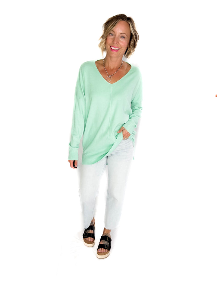 Claudia V-neck Sweater- YUCCA GREEN