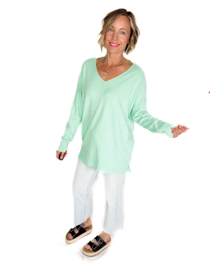 Claudia V-neck Sweater- YUCCA GREEN