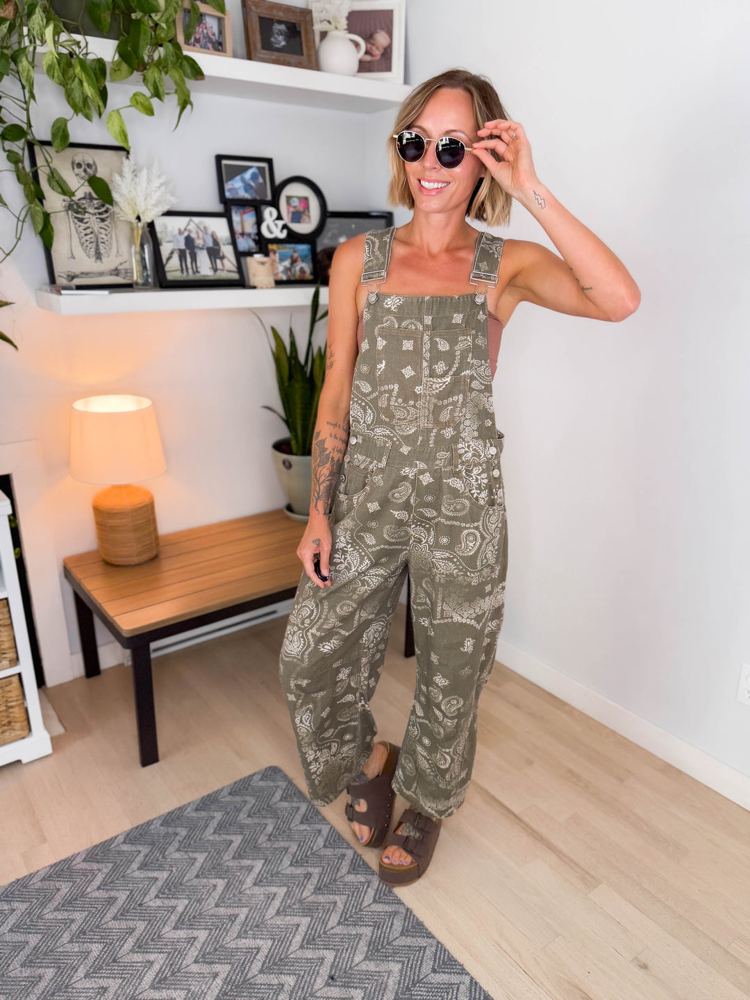 Lettie Paisley Print Barrel Overalls- VINTAGE ARMY