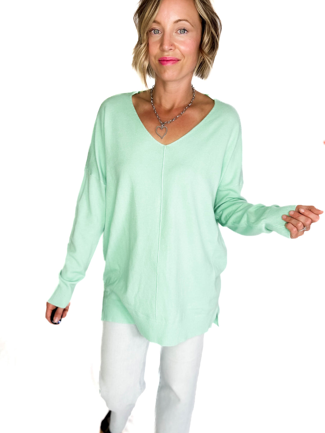 Claudia V-neck Sweater- YUCCA GREEN