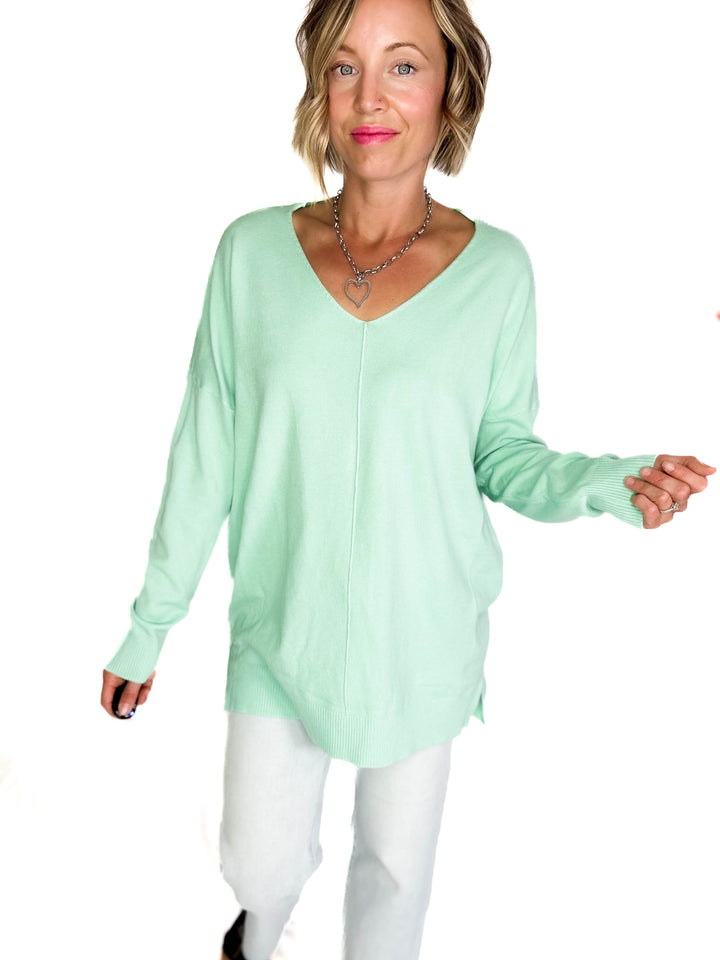 Claudia V-neck Sweater- YUCCA GREEN