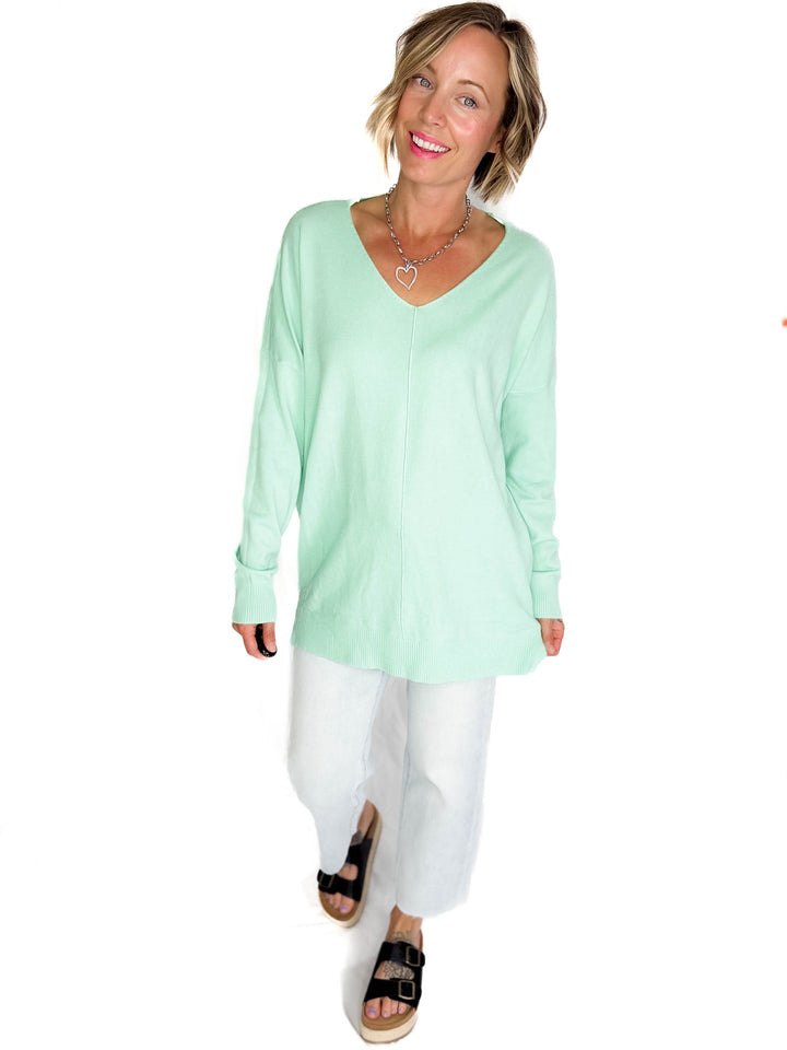 Claudia V-neck Sweater- YUCCA GREEN