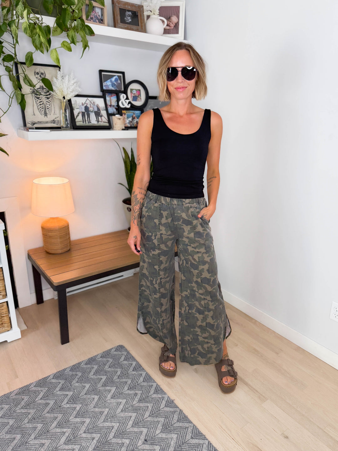 Vivian Cotton Tulip Washed Camo Relaxed Fit Jean- CAMO
