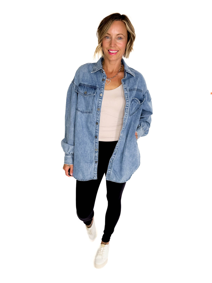 Heart Throb Denim Shacket- MEDIUM WASH