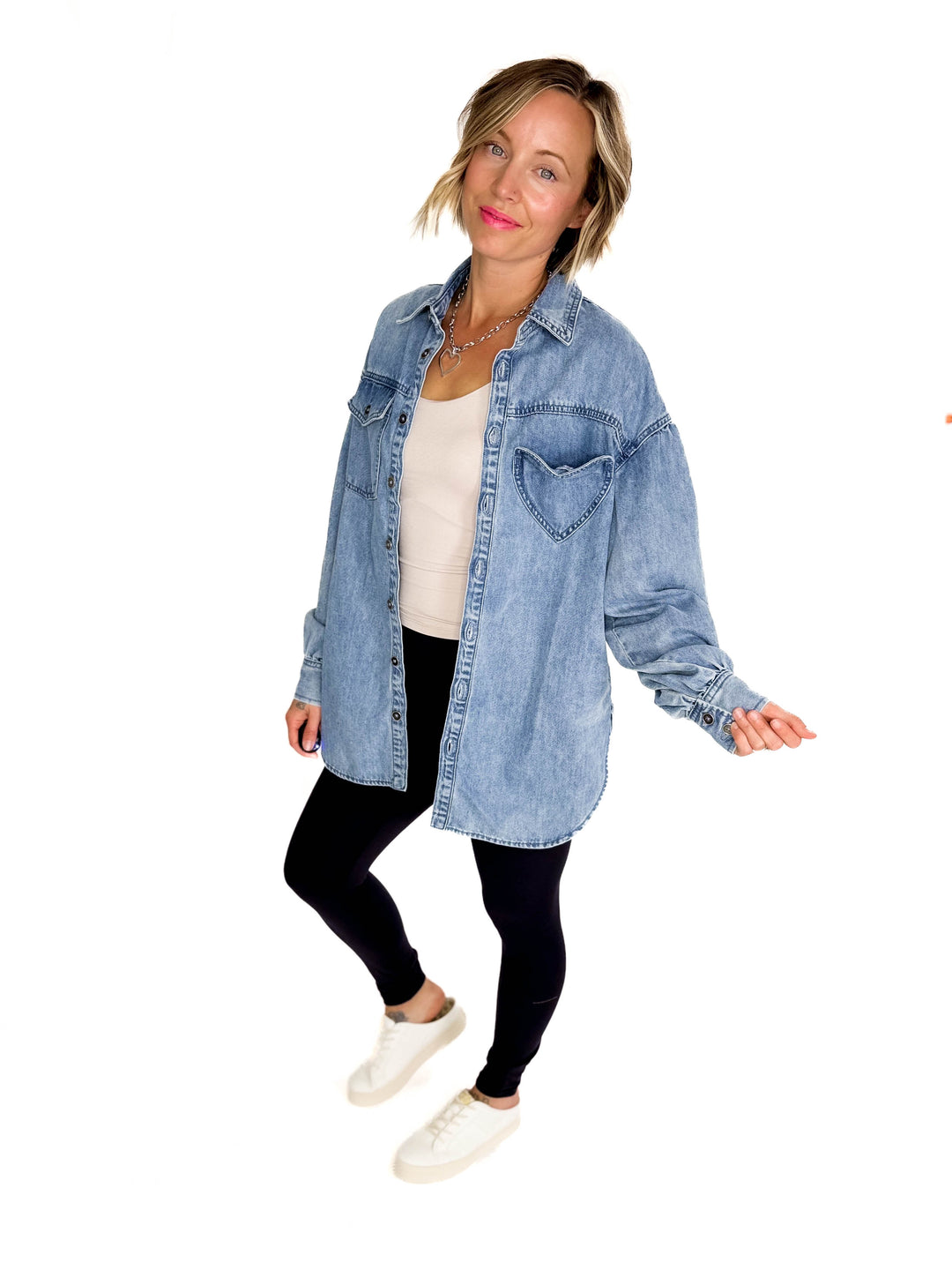Heart Throb Denim Shacket- MEDIUM WASH