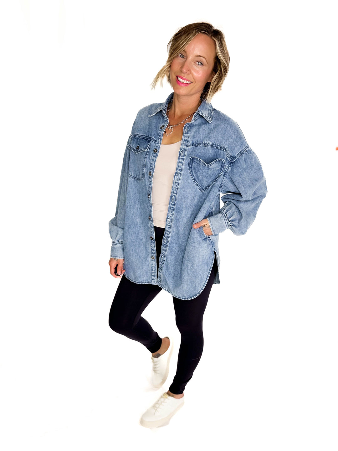 Heart Throb Denim Shacket- MEDIUM WASH