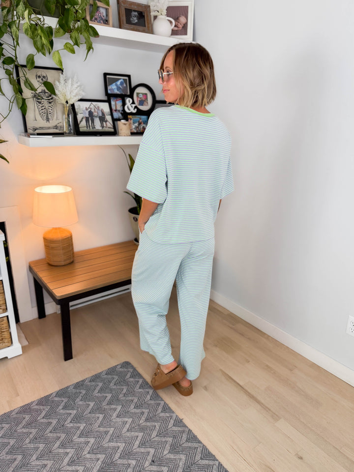 Anahi Striped Stretch Cotton Top and Pants Set- MINT/LILAC