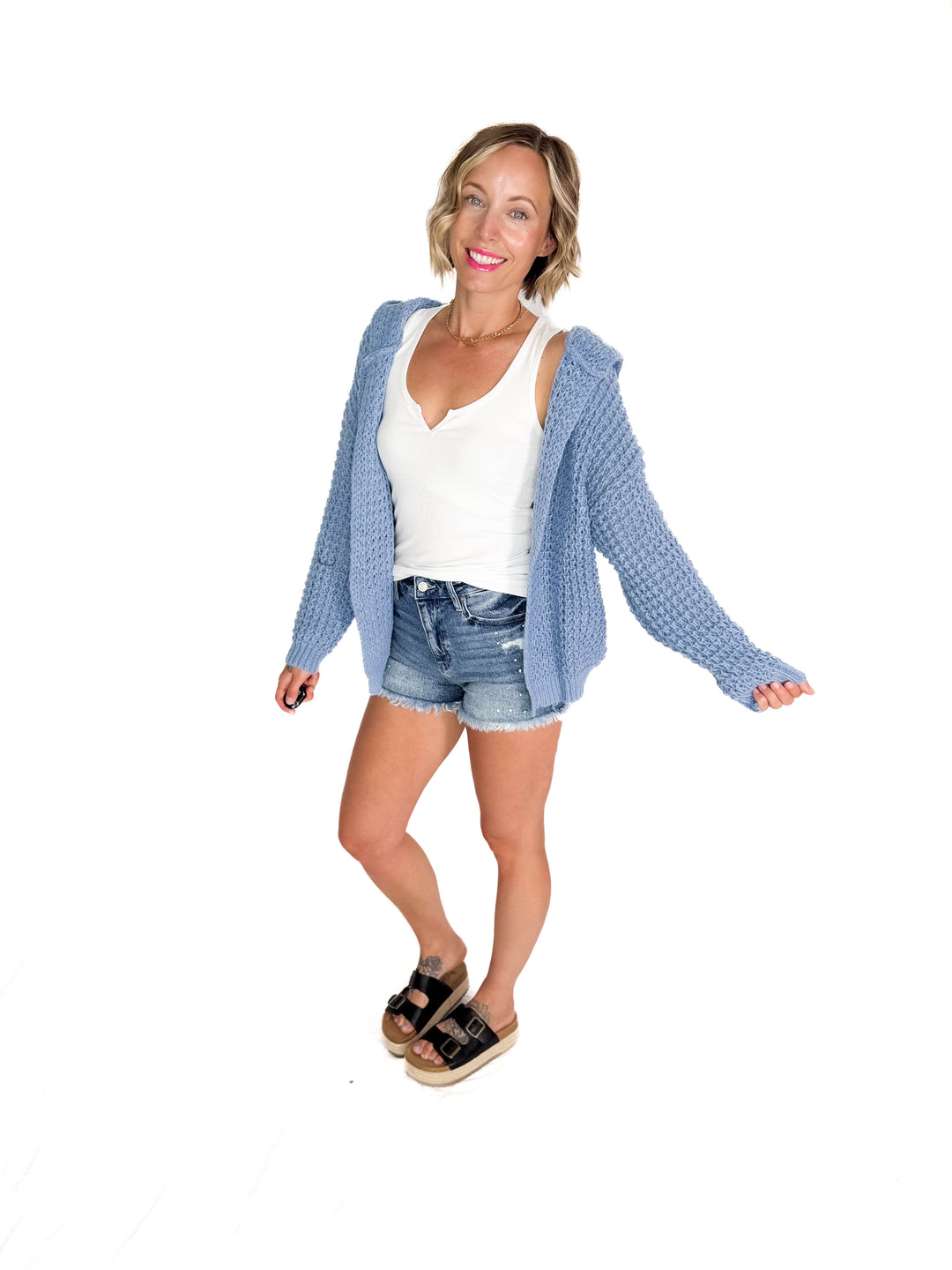Riff Cable Knit Cardigan- BLUE-FINAL SALE