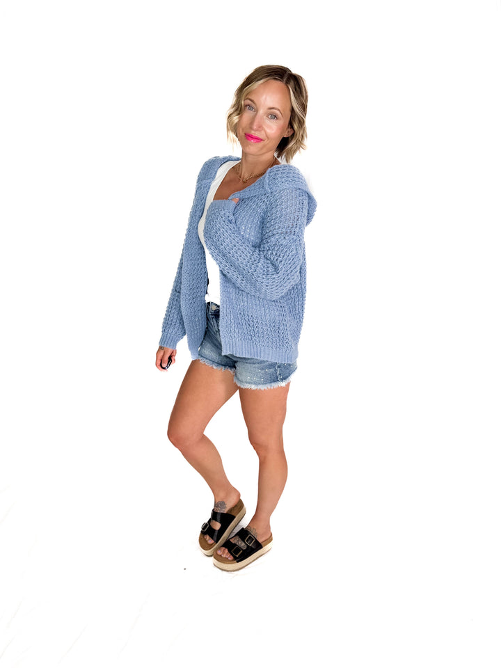 Riff Cable Knit Cardigan- BLUE-FINAL SALE