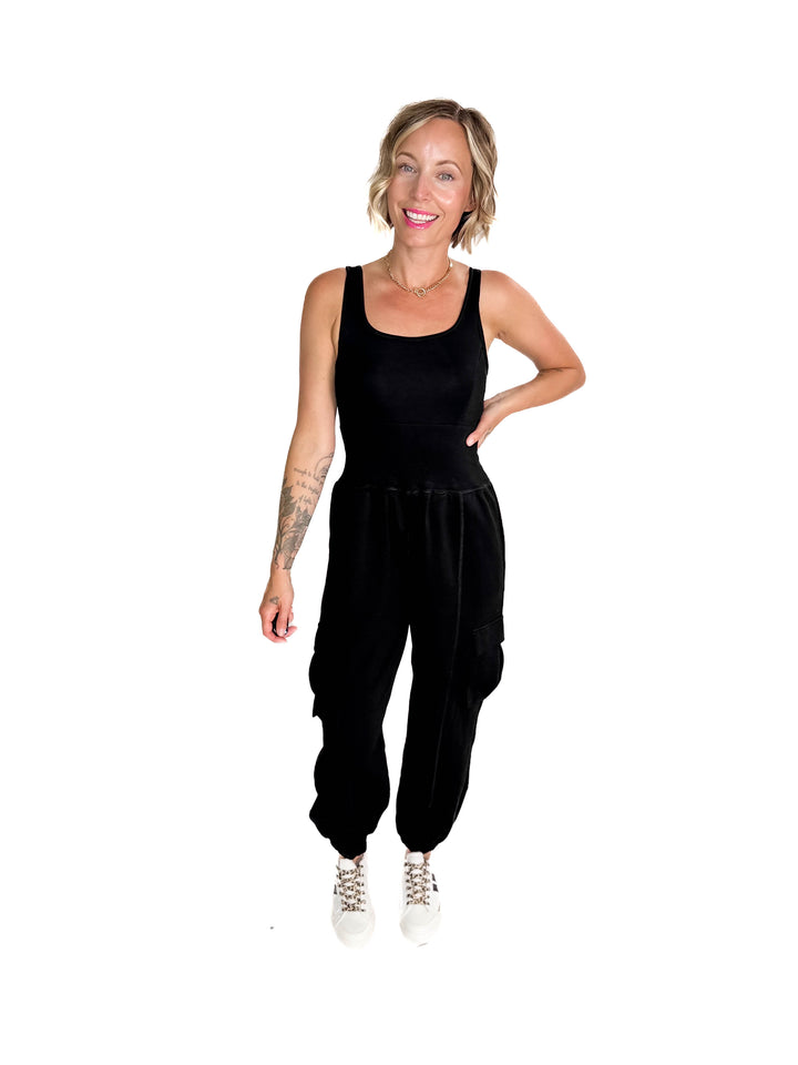 All Set Scuba Cargo Jumpsuit- BLACK