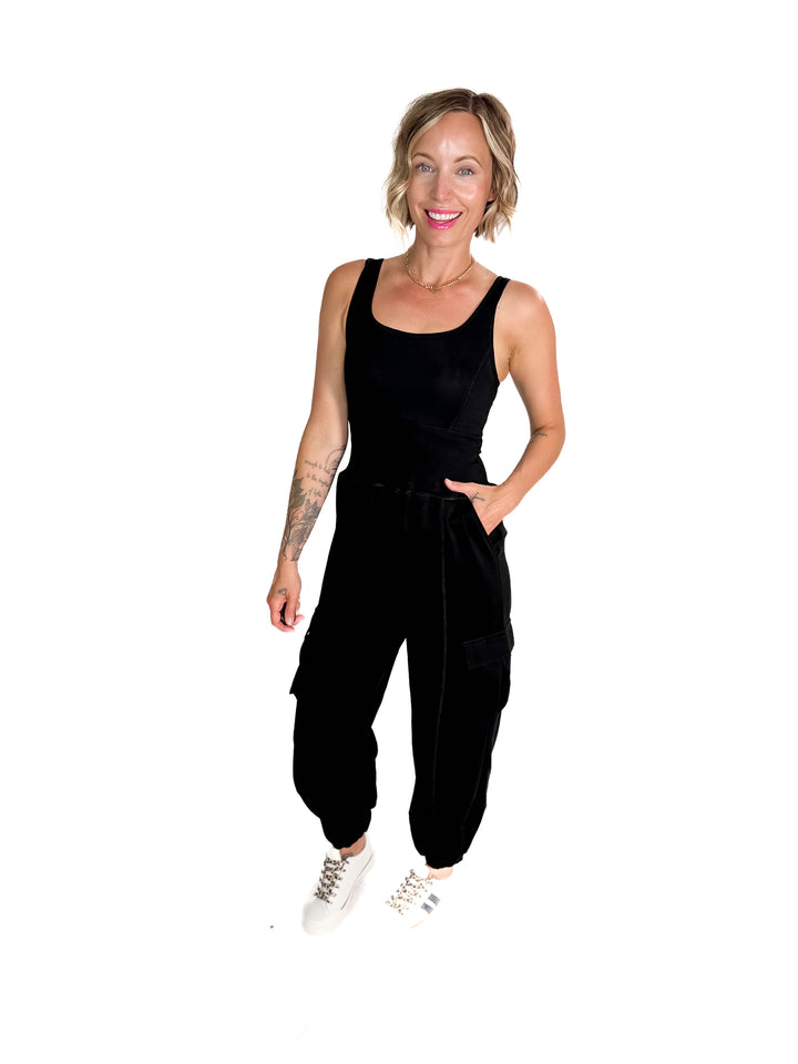 All Set Scuba Cargo Jumpsuit- BLACK