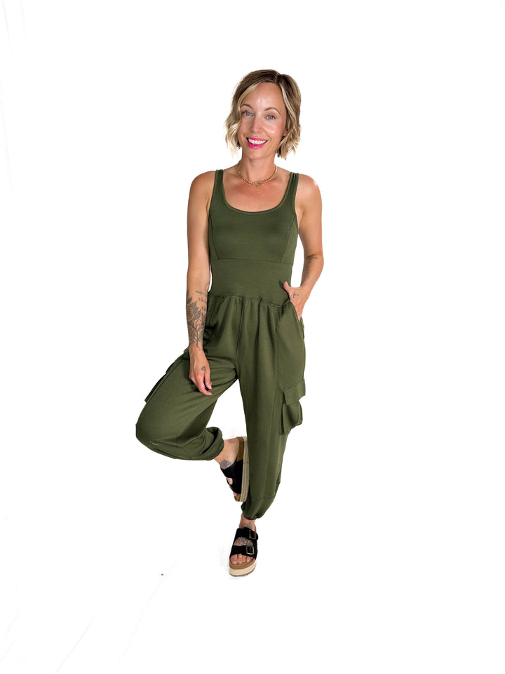 All Set Scuba Cargo Jumpsuit- OLIVE