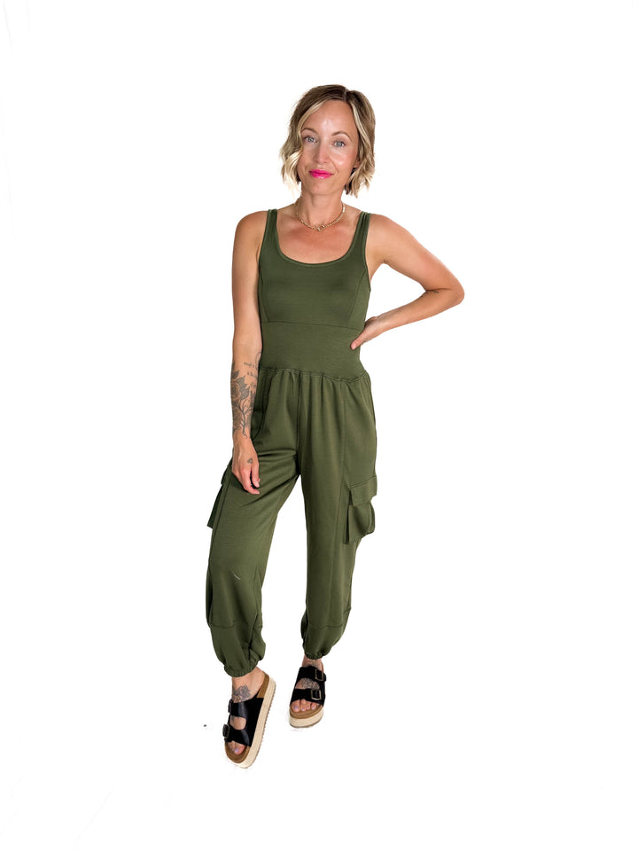 All Set Scuba Cargo Jumpsuit- OLIVE