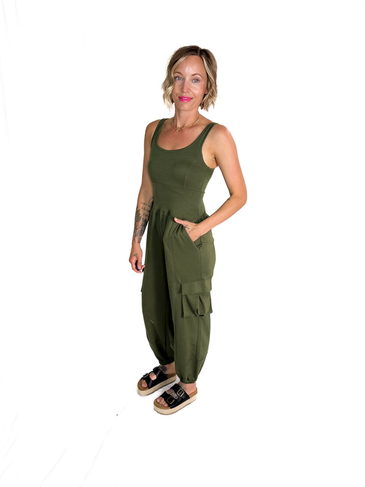 All Set Scuba Cargo Jumpsuit- OLIVE