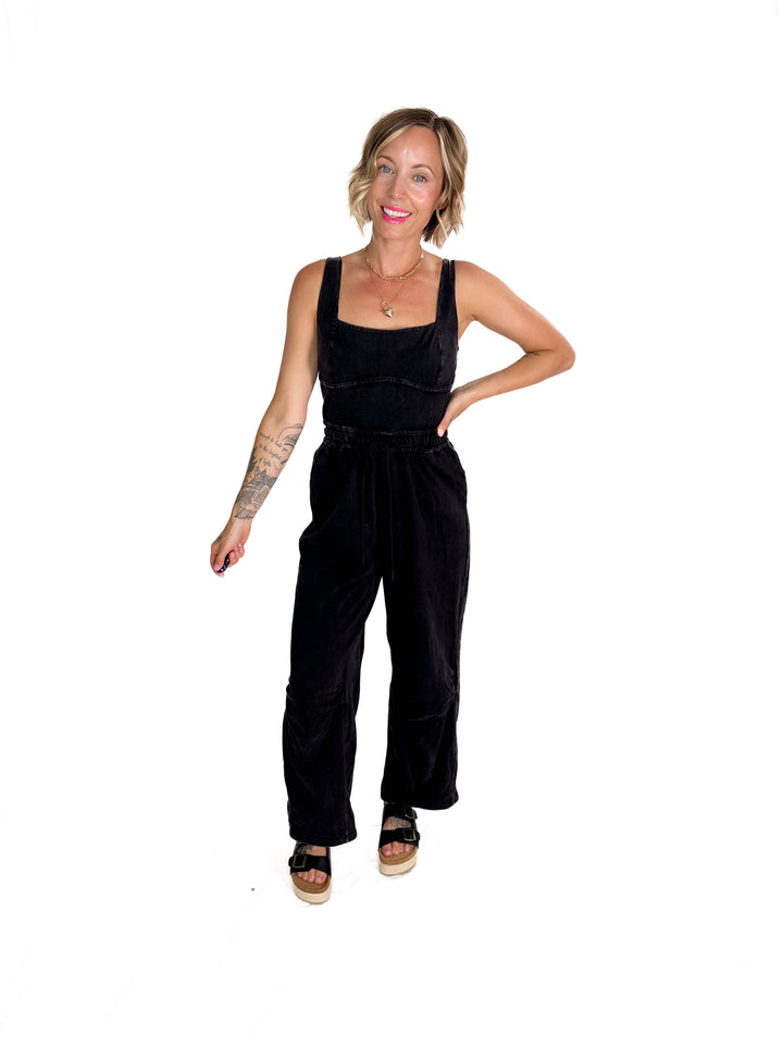 Farrah Mineral Wash Jumpsuit- ASH BLACK
