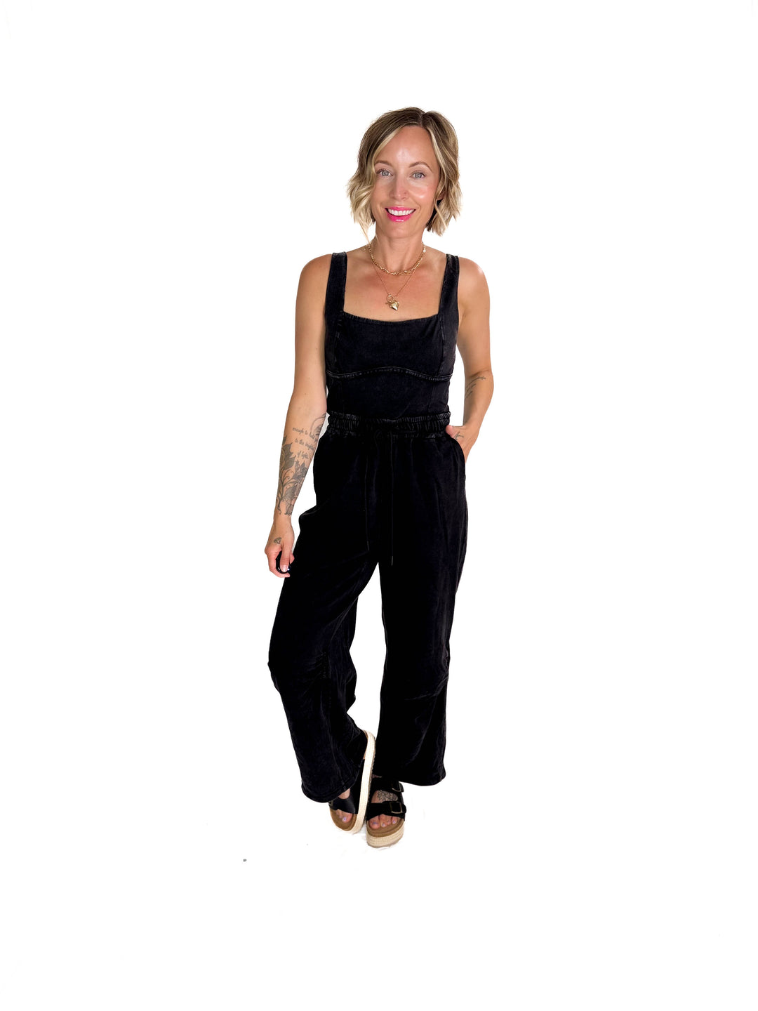 Farrah Mineral Wash Jumpsuit- ASH BLACK
