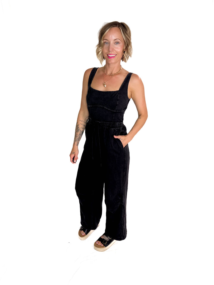 Farrah Mineral Wash Jumpsuit- ASH BLACK