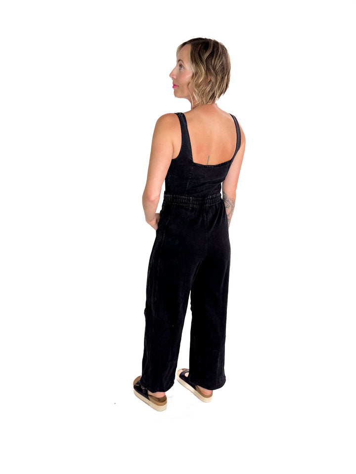 Farrah Mineral Wash Jumpsuit- ASH BLACK