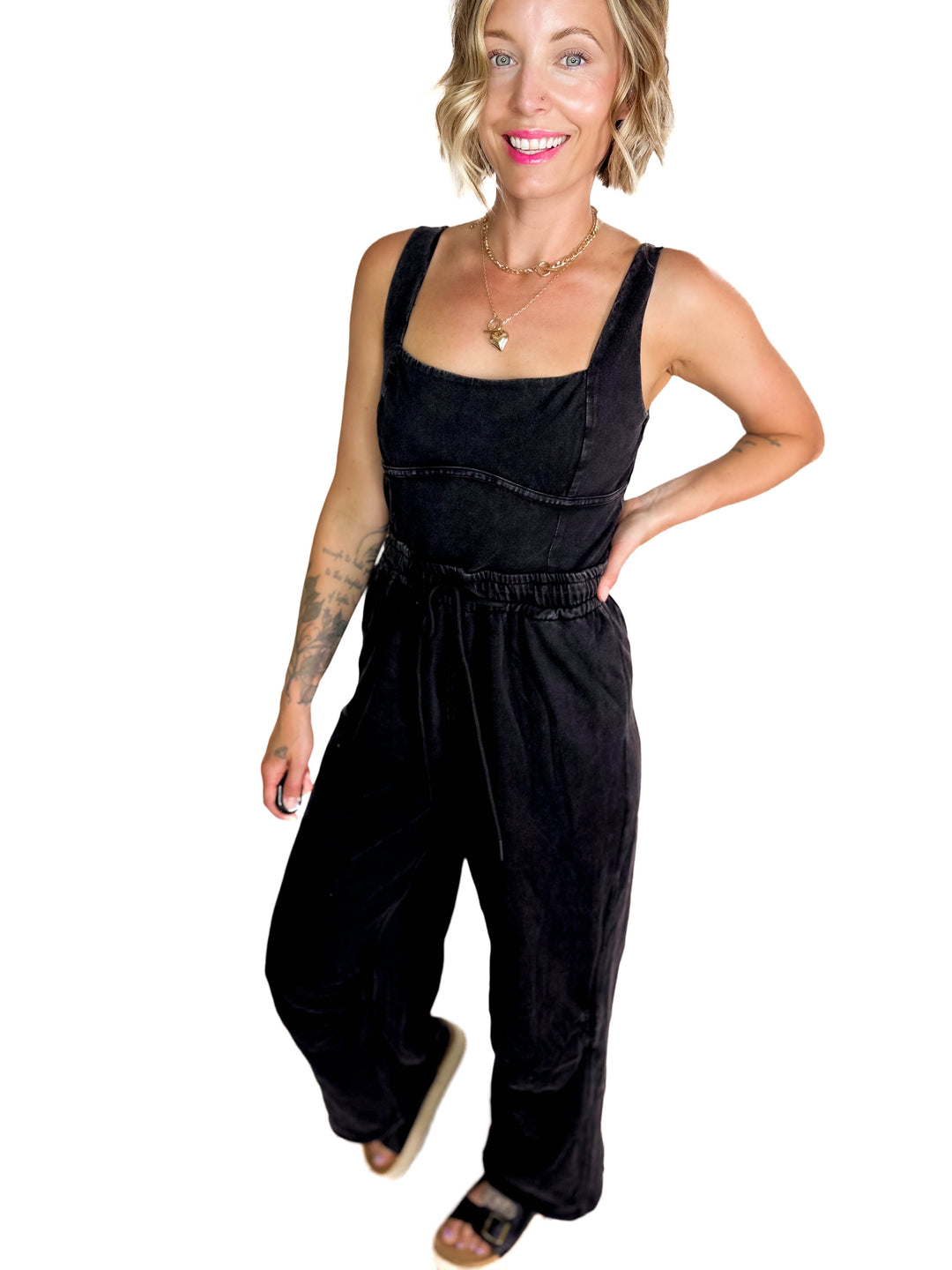 Farrah Mineral Wash Jumpsuit- ASH BLACK