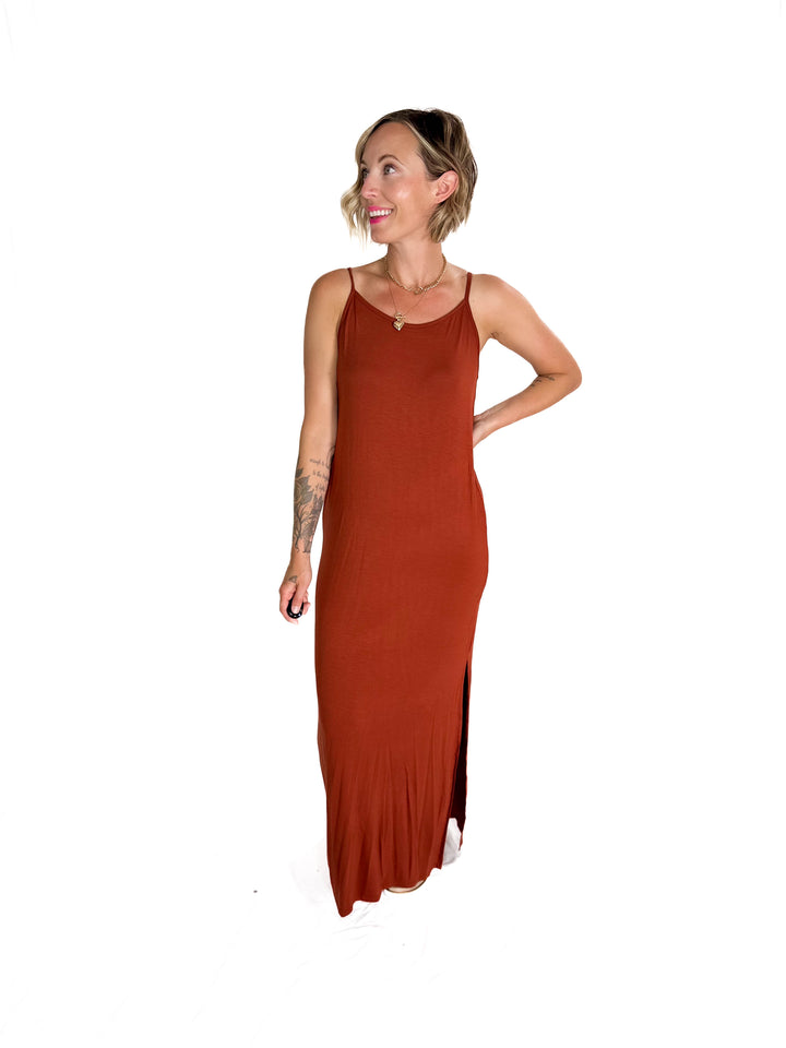 Sandy Bamboo Spaghetti Tank Maxi Dress- HAZELNUT-FINAL SALE