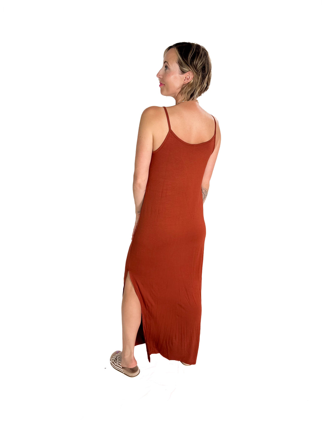 Sandy Bamboo Spaghetti Tank Maxi Dress- HAZELNUT-FINAL SALE