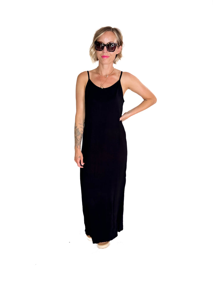 Sandy Bamboo Spaghetti Tank Maxi Dress- BLACK-FINAL SALE