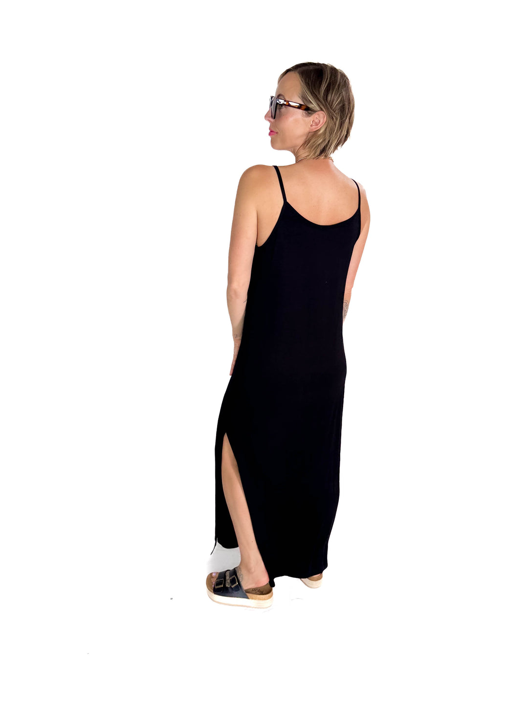 Sandy Bamboo Spaghetti Tank Maxi Dress- BLACK-FINAL SALE
