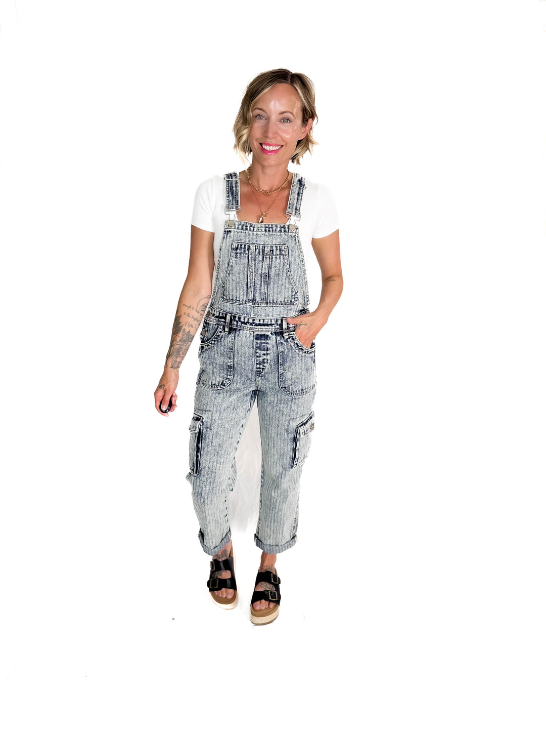 RISEN Emery Ankle Straight Utility Overalls- MEDIUM WASH