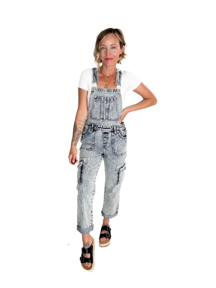 RISEN Emery Ankle Straight Utility Overalls- MEDIUM WASH