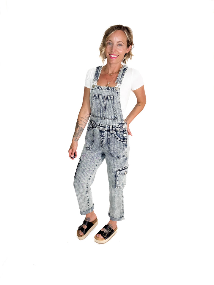 RISEN Emery Ankle Straight Utility Overalls- MEDIUM WASH