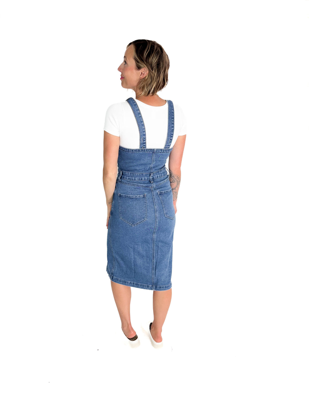 Yolanda Mineral Wash Button Down Denim Midi Dress- DENIM