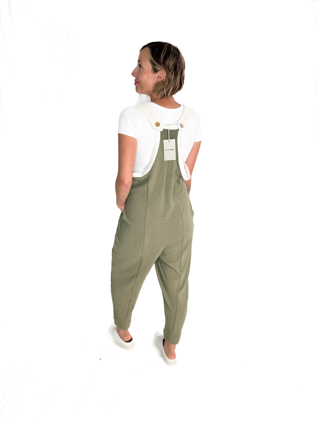 Olsen Sleeveless Button Down Jumpsuit- DRY HERB