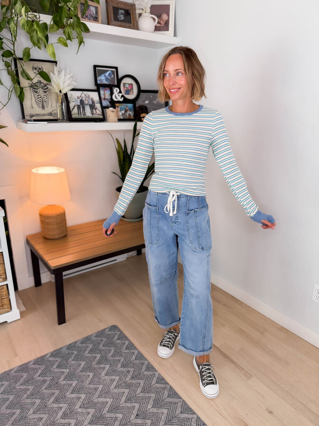 Renata Thermal Long Sleeve- BLUE STRIPE