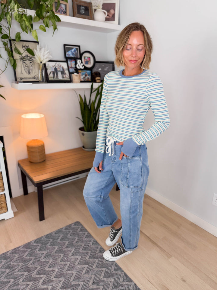 Renata Thermal Long Sleeve- BLUE STRIPE