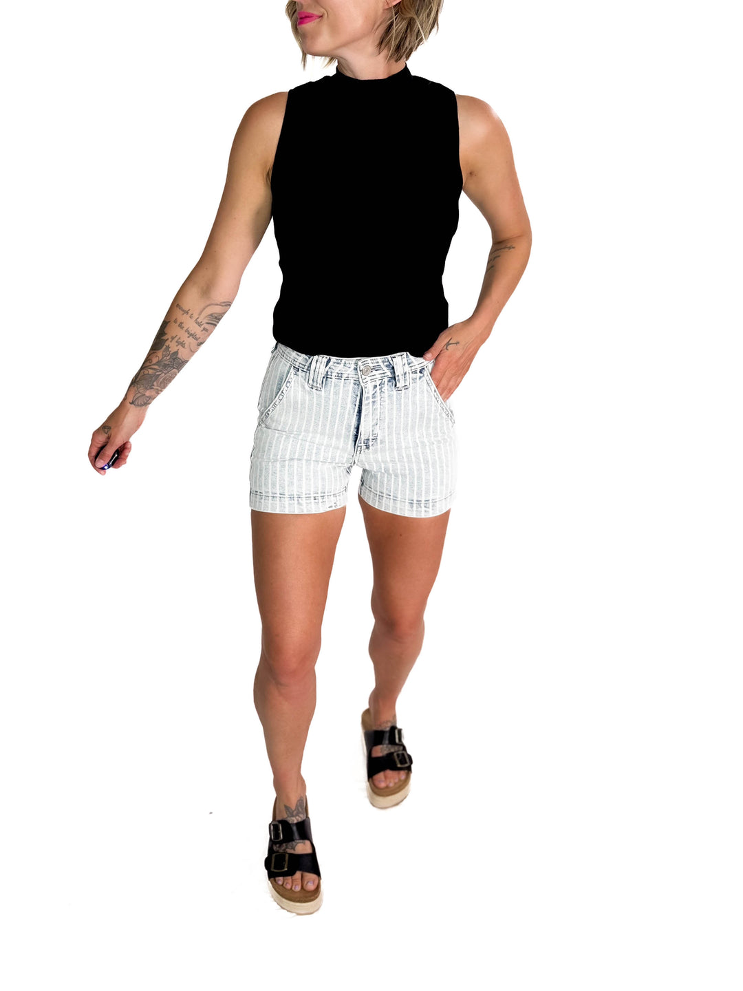 Melena Mock Neck Ribbed Knit Tank- BLACK