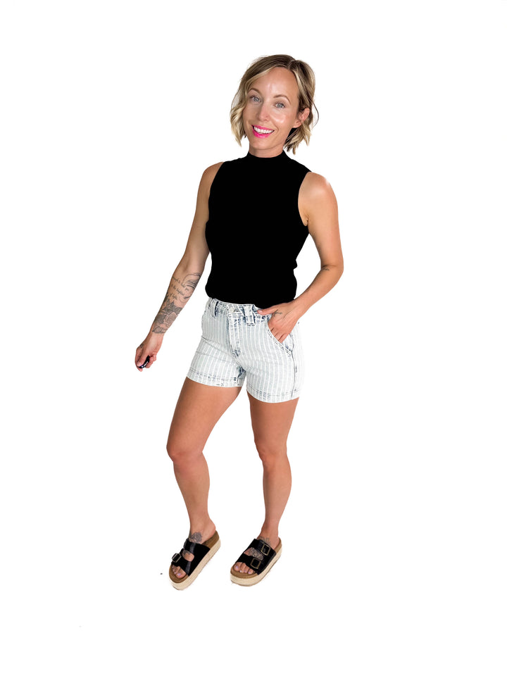 Melena Mock Neck Ribbed Knit Tank- BLACK
